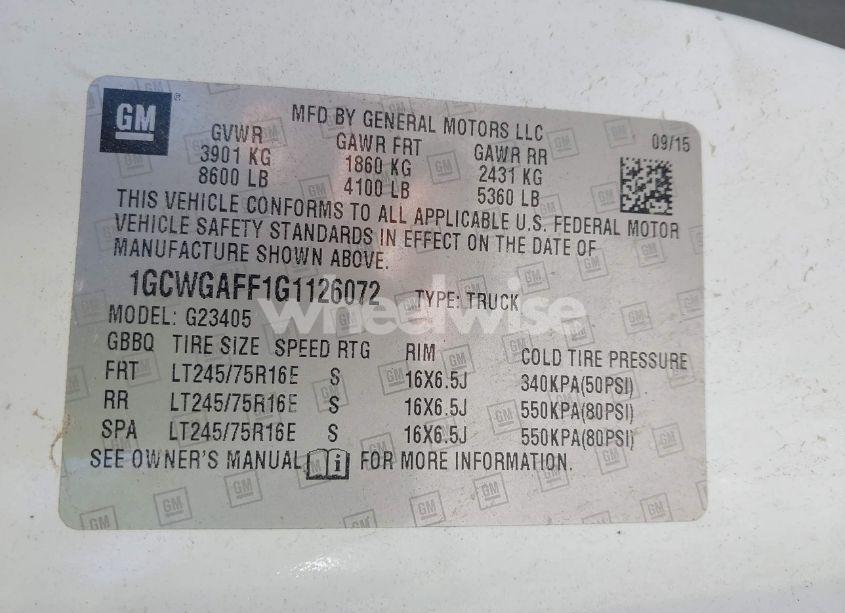 Photo 9 of 2016 Chevrolet Express 2500 WORK VAN (VIN 1GCWGAFF1G1126072)