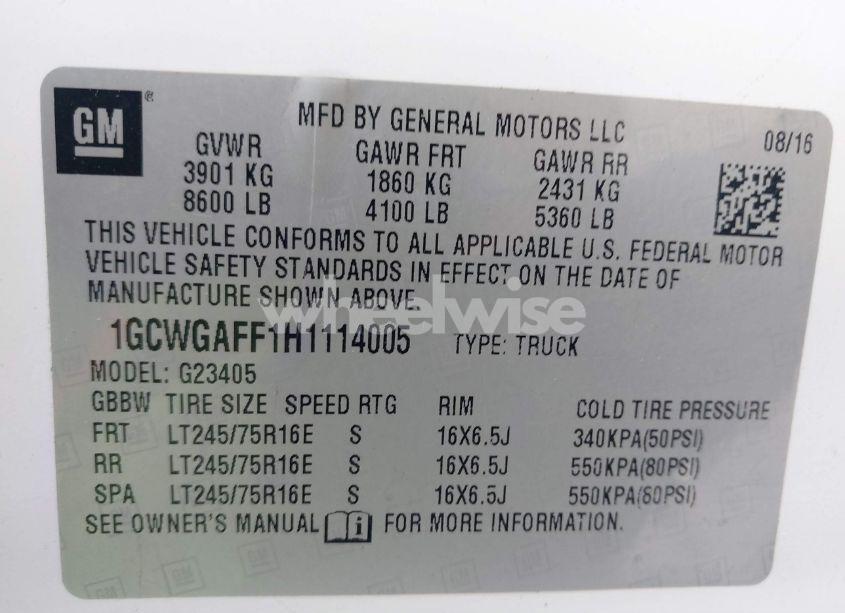 Photo 9 of 2017 Chevrolet Express 2500 WORK VAN (VIN 1GCWGAFF1H1114005)