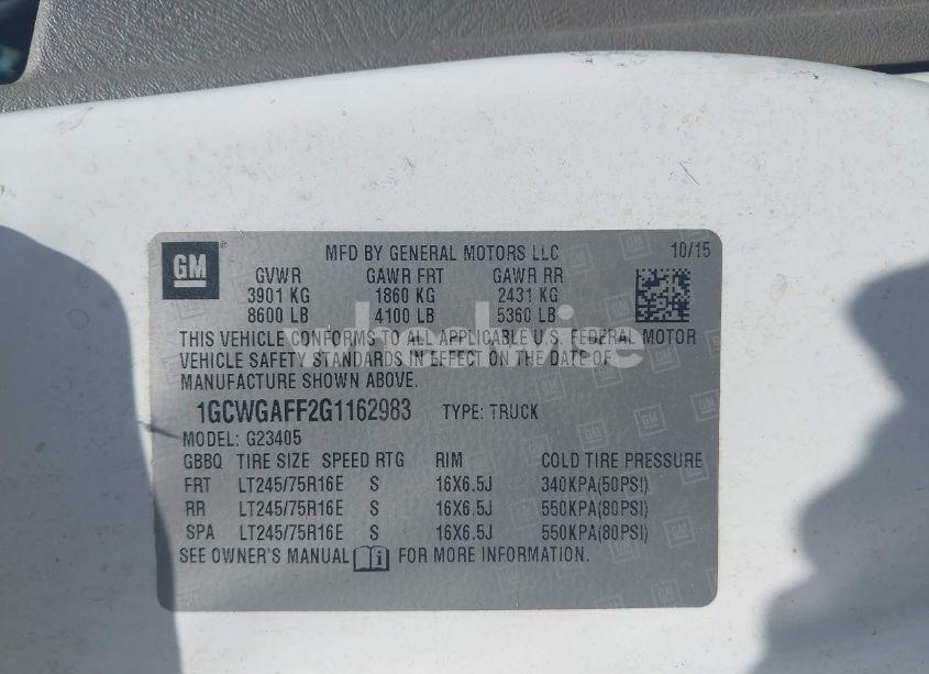 Photo 9 of 2016 Chevrolet Express 2500 WORK VAN (VIN 1GCWGAFF2G1162983)