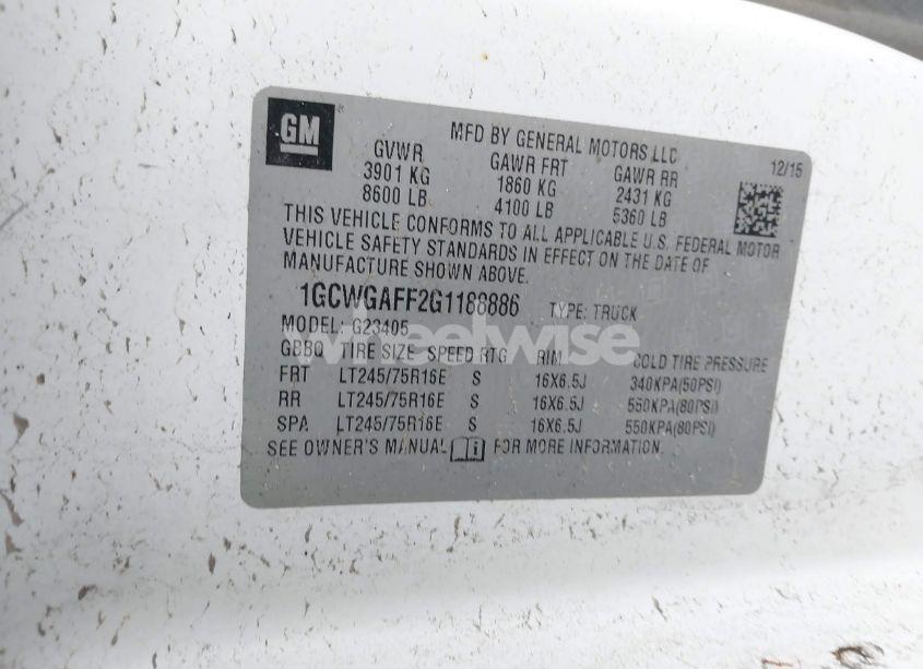 Photo 9 of 2016 Chevrolet Express 2500 WORK VAN (VIN 1GCWGAFF2G1188886)