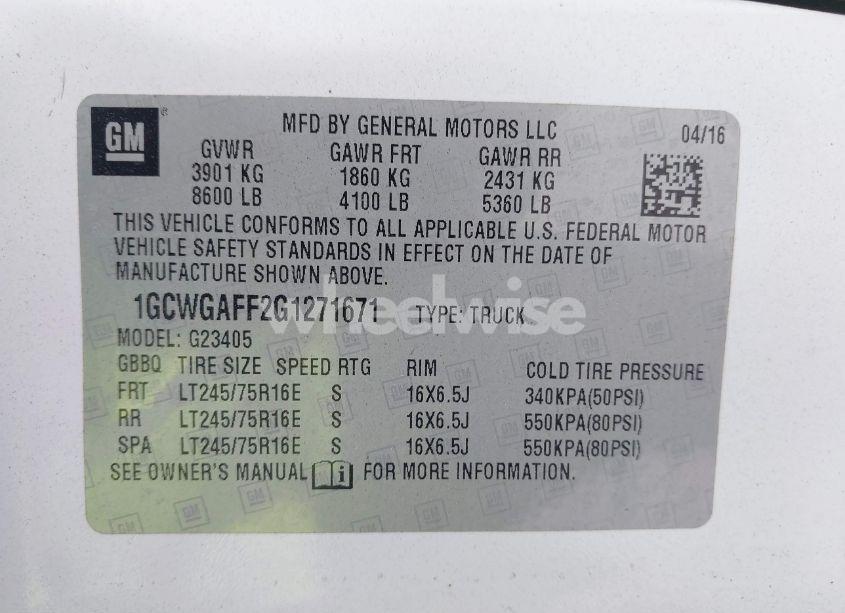 Photo 9 of 2016 Chevrolet Express 2500 WORK VAN (VIN 1GCWGAFF2G1271671)