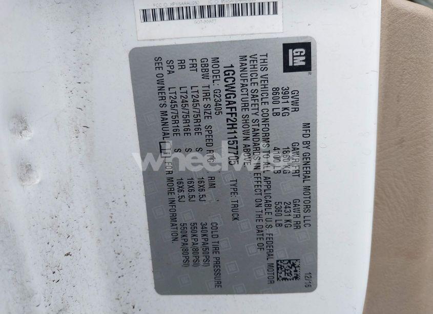 Photo 9 of 2017 Chevrolet Express 2500 WORK VAN (VIN 1GCWGAFF2H1157705)