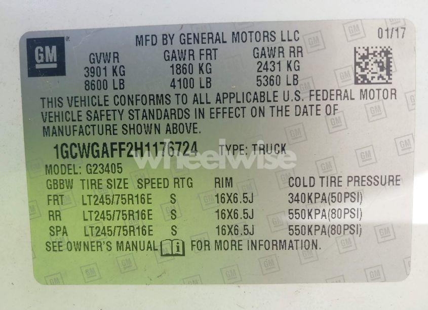 Photo 9 of 2017 Chevrolet Express 2500 WORK VAN (VIN 1GCWGAFF2H1176724)