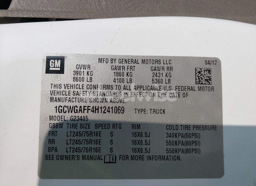 Photo 9 of 2017 Chevrolet Express 2500 WORK VAN (VIN 1GCWGAFF4H1241069)