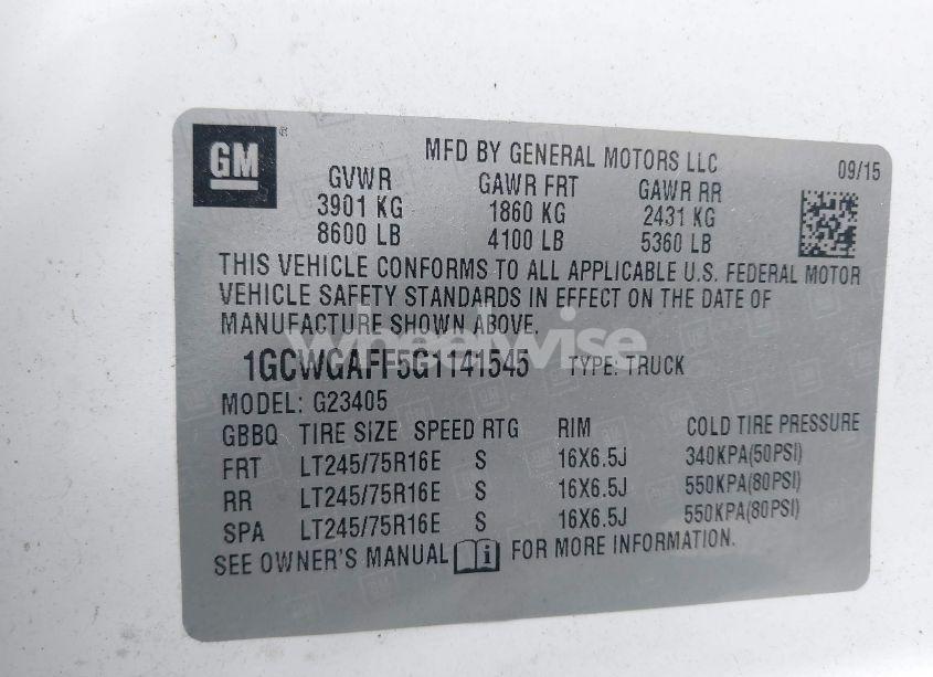 Photo 9 of 2016 Chevrolet Express 2500 WORK VAN (VIN 1GCWGAFF5G1141545)