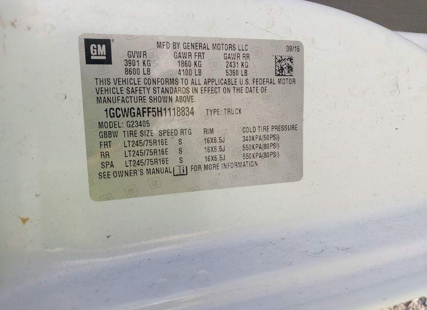 Photo 9 of 2017 Chevrolet Express 2500 WORK VAN (VIN 1GCWGAFF5H1118834)