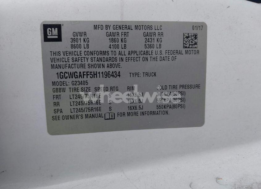 Photo 9 of 2017 Chevrolet Express 2500 WORK VAN (VIN 1GCWGAFF5H1196434)