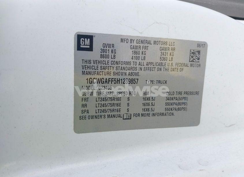 Photo 9 of 2017 Chevrolet Express 2500 WORK VAN (VIN 1GCWGAFF5H1289857)