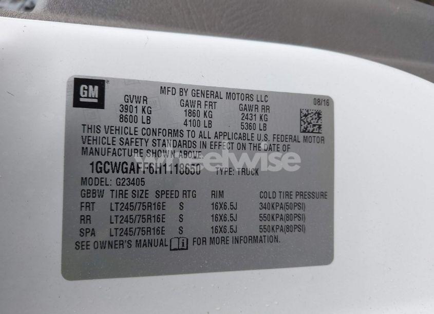 Photo 9 of 2017 Chevrolet Express 2500 WORK VAN (VIN 1GCWGAFF6H1118650)