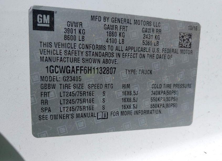 Photo 9 of 2017 Chevrolet Express 2500 WORK VAN (VIN 1GCWGAFF6H1132807)