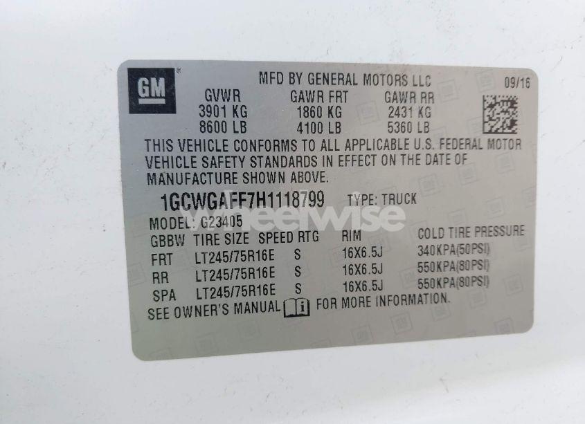 Photo 9 of 2017 Chevrolet Express 2500 WORK VAN (VIN 1GCWGAFF7H1118799)