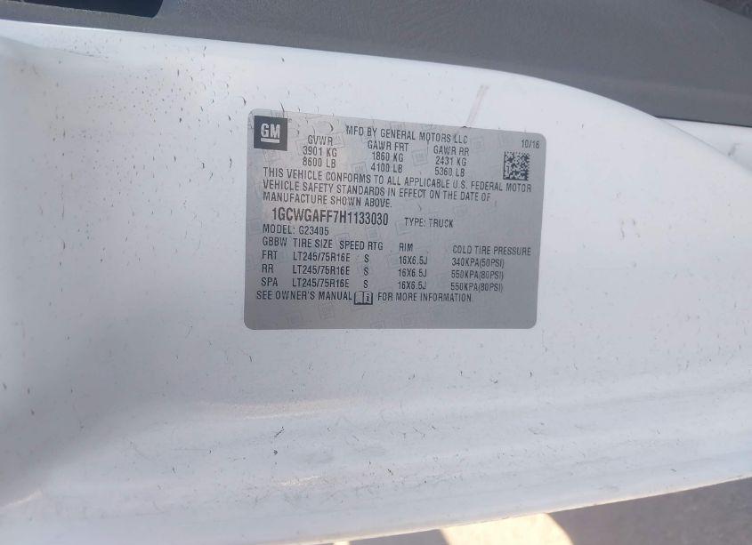 Photo 9 of 2017 Chevrolet Express 2500 WORK VAN (VIN 1GCWGAFF7H1133030)