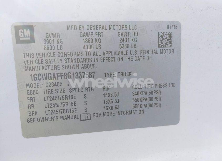 Photo 9 of 2016 Chevrolet Express 2500 WORK VAN (VIN 1GCWGAFF8G1337687)