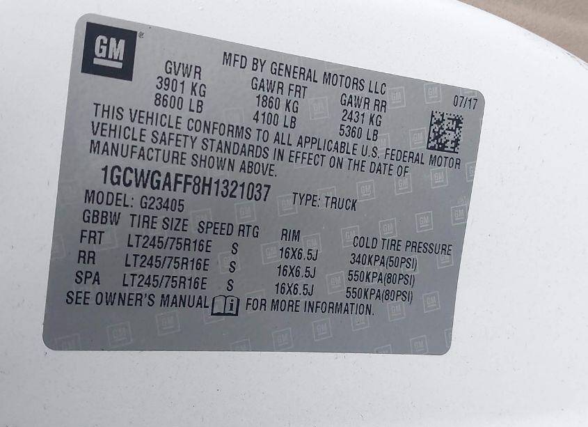 Photo 9 of 2017 Chevrolet Express 2500 WORK VAN (VIN 1GCWGAFF8H1321037)