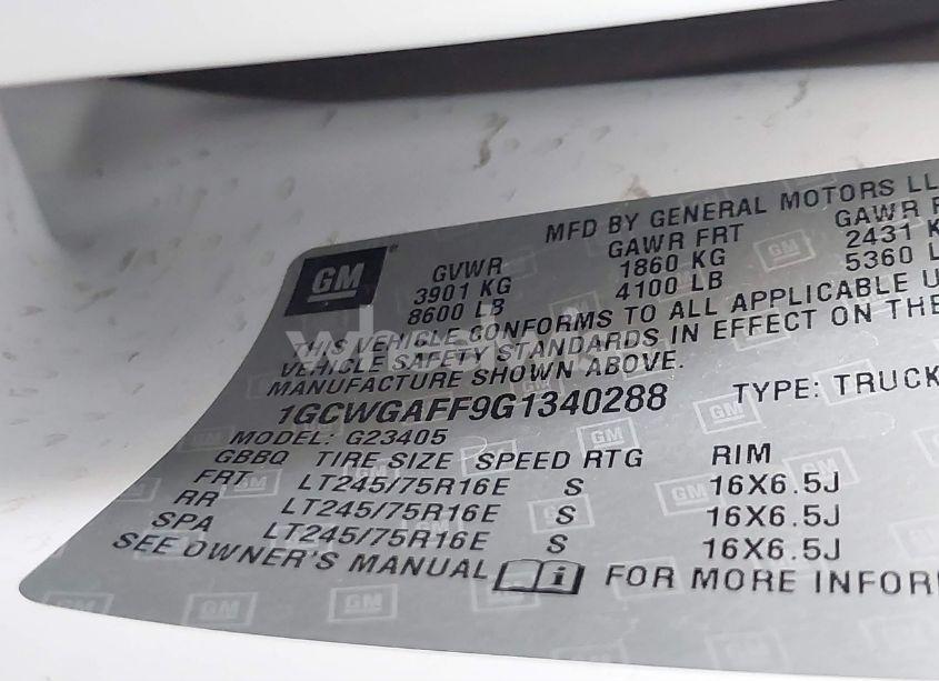 Photo 9 of 2016 Chevrolet Express 2500 WORK VAN (VIN 1GCWGAFF9G1340288)