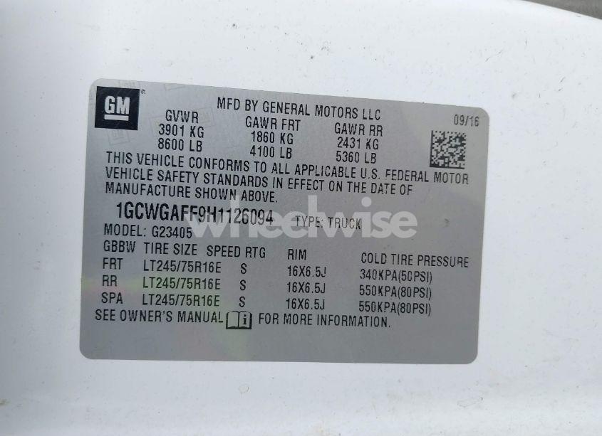 Photo 9 of 2017 Chevrolet Express 2500 WORK VAN (VIN 1GCWGAFF9H1126094)