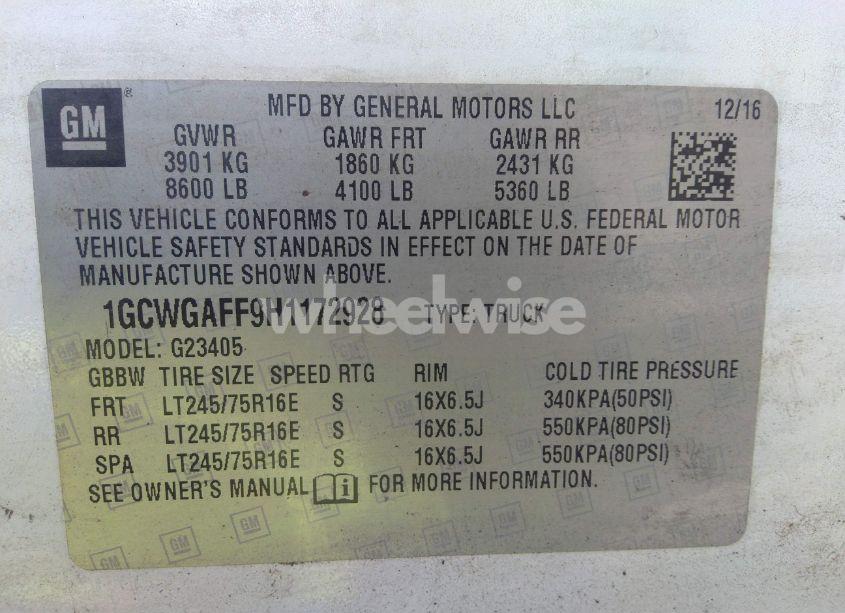 Photo 9 of 2017 Chevrolet Express 2500 WORK VAN (VIN 1GCWGAFF9H1172928)