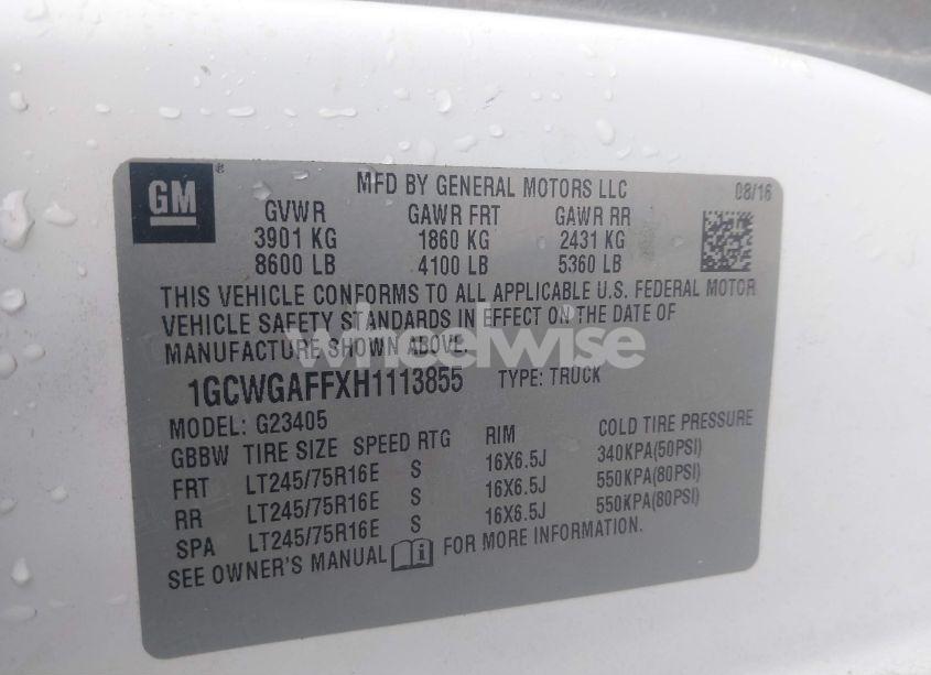 Photo 9 of 2017 Chevrolet Express 2500 WORK VAN (VIN 1GCWGAFFXH1113855)