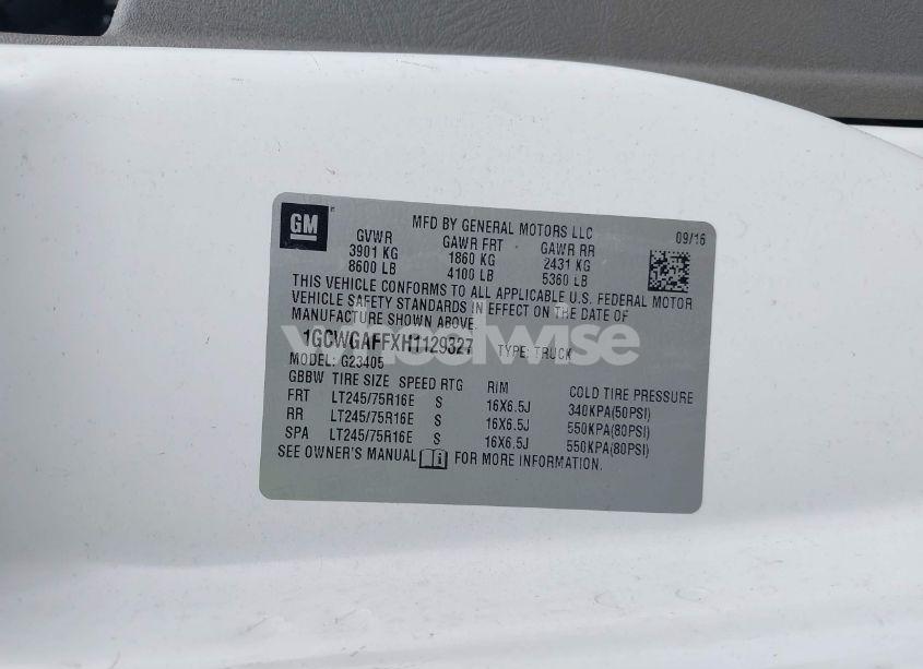 Photo 9 of 2017 Chevrolet Express 2500 WORK VAN (VIN 1GCWGAFFXH1129327)