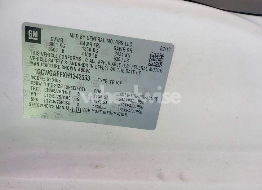 Photo 9 of 2017 Chevrolet Express 2500 WORK VAN (VIN 1GCWGAFFXH1342553)