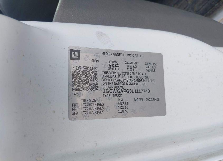 Photo 9 of 2020 Chevrolet Express CARGO RWD 2500 REGULAR WHEELBASE WT (VIN 1GCWGAFG0L1117740)