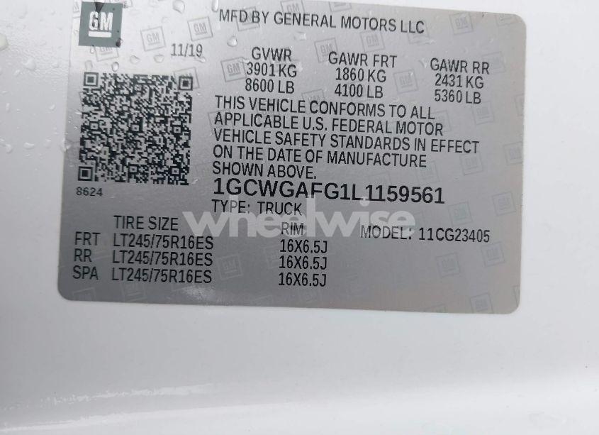 Photo 9 of 2020 Chevrolet Express CARGO RWD 2500 REGULAR WHEELBASE WT (VIN 1GCWGAFG1L1159561)