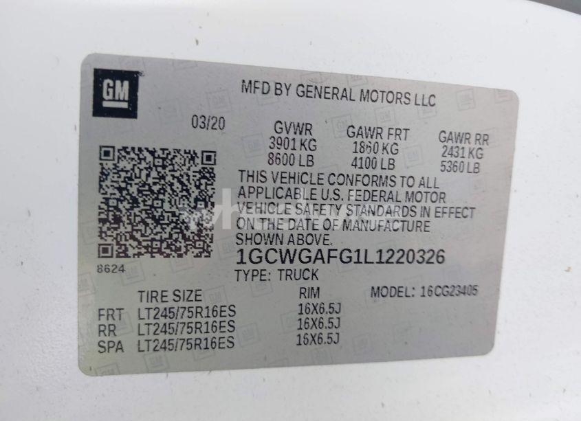 Photo 8 of 2020 Chevrolet Express CARGO RWD 2500 REGULAR WHEELBASE WT (VIN 1GCWGAFG1L1220326)