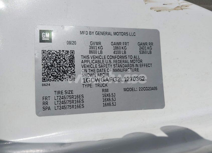 Photo 9 of 2020 Chevrolet Express CARGO RWD 2500 REGULAR WHEELBASE WT (VIN 1GCWGAFG2L1270362)