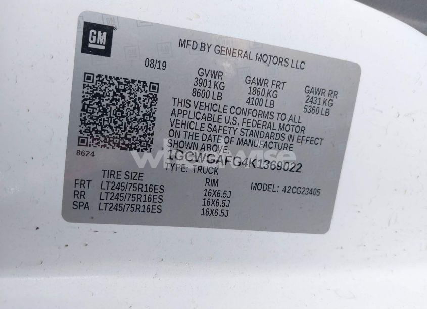 Photo 9 of 2019 Chevrolet Express 2500 WORK VAN (VIN 1GCWGAFG4K1369022)