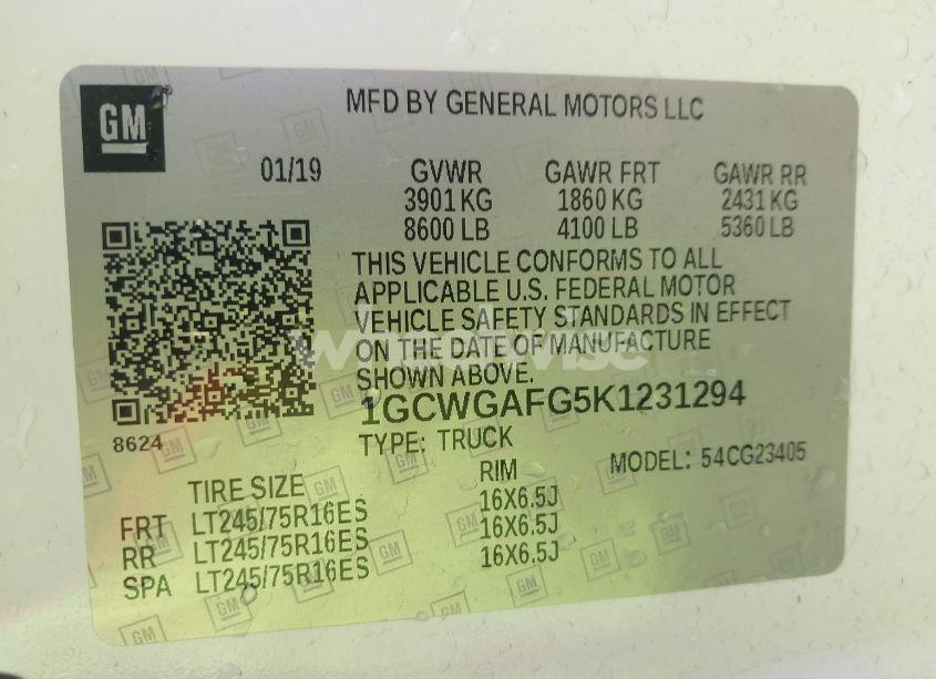 Photo 9 of 2019 Chevrolet Express 2500 WORK VAN (VIN 1GCWGAFG5K1231294)