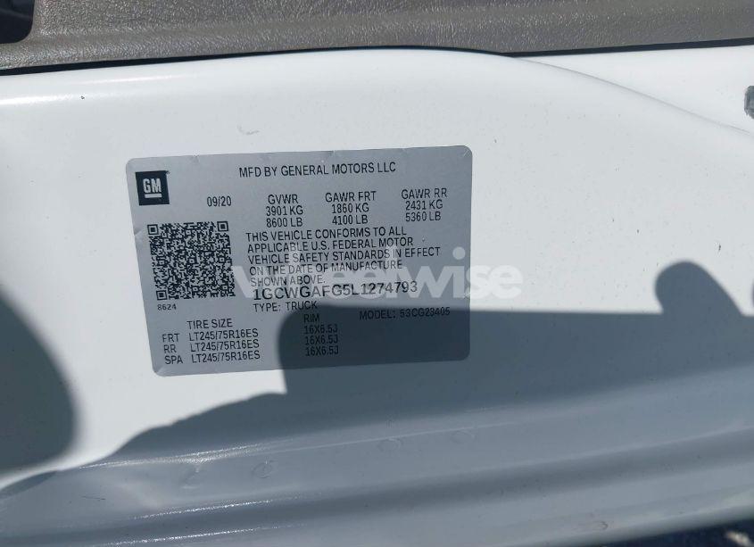 Photo 9 of 2020 Chevrolet Express CARGO RWD 2500 REGULAR WHEELBASE WT (VIN 1GCWGAFG5L1274793)