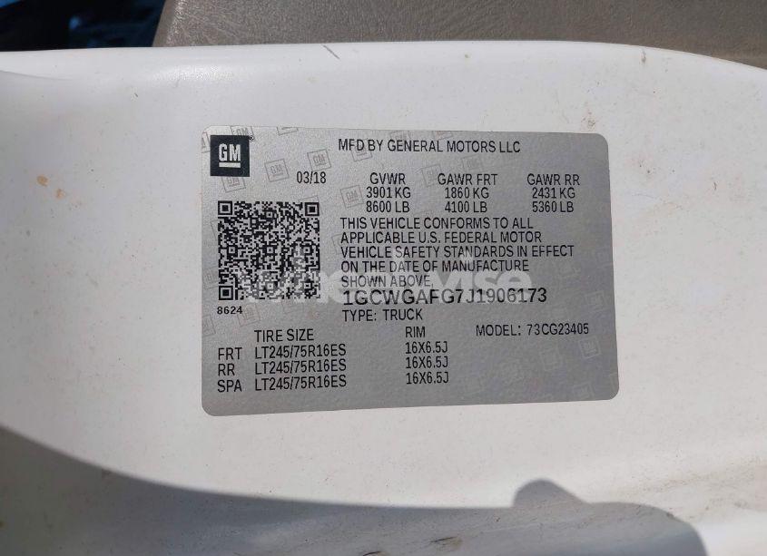 Photo 9 of 2018 Chevrolet Express 2500 WORK VAN (VIN 1GCWGAFG7J1906173)