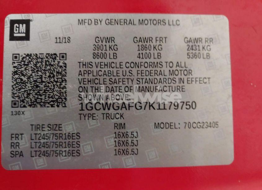 Photo 9 of 2019 Chevrolet Express 2500 WORK VAN (VIN 1GCWGAFG7K1179750)