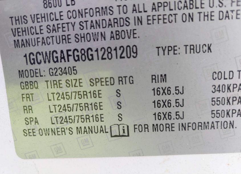 Photo 9 of 2016 Chevrolet Express 2500 WORK VAN (VIN 1GCWGAFG8G1281209)