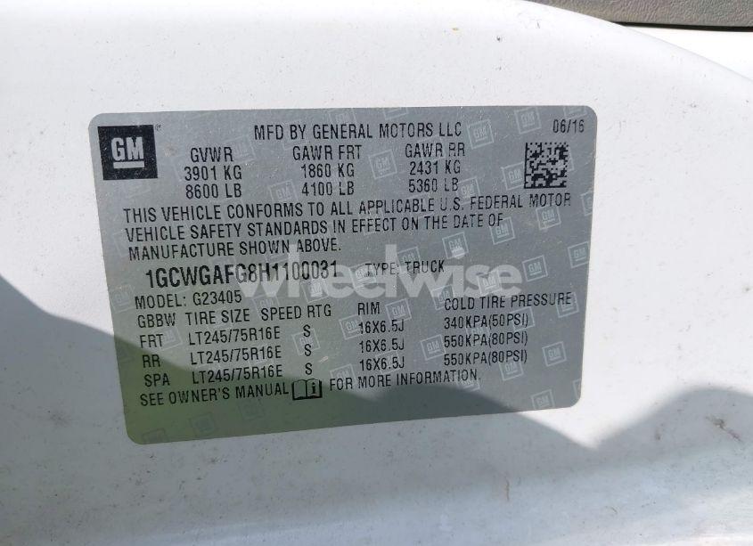 Photo 9 of 2017 Chevrolet Express 2500 WORK VAN (VIN 1GCWGAFG8H1100031)