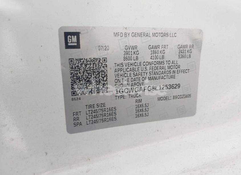 Photo 9 of 2020 Chevrolet Express CARGO RWD 2500 REGULAR WHEELBASE WT (VIN 1GCWGAFG8L1253629)