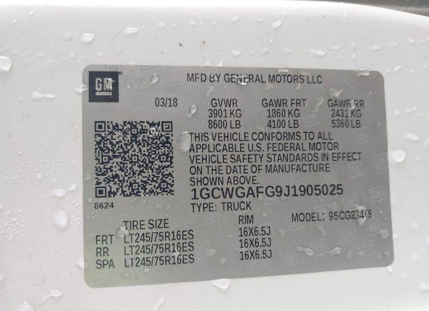 Photo 9 of 2018 Chevrolet Express 2500 WORK VAN (VIN 1GCWGAFG9J1905025)