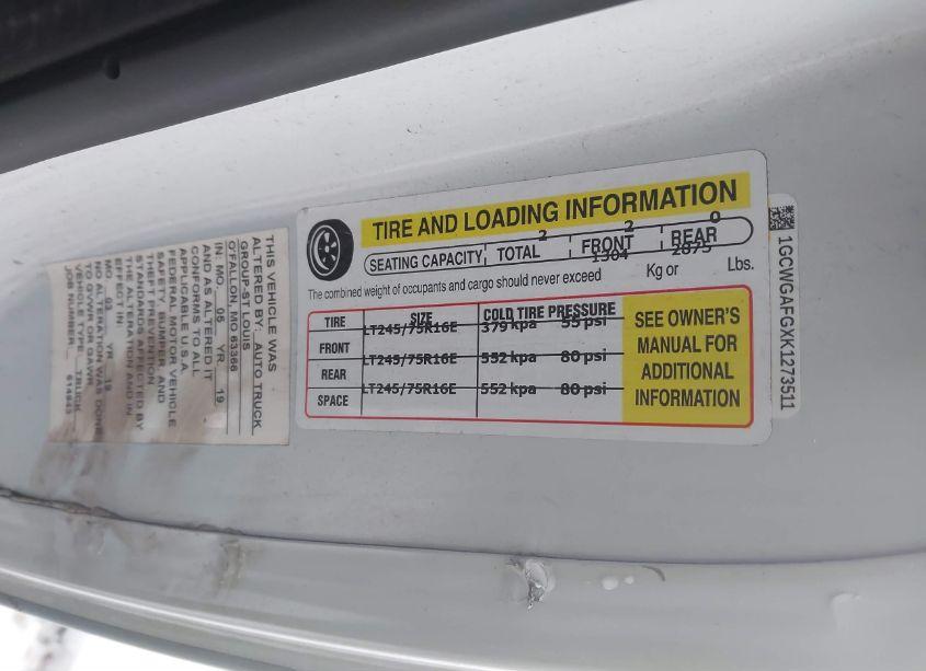 Photo 9 of 2019 Chevrolet Express 2500 WORK VAN (VIN 1GCWGAFGXK1273511)