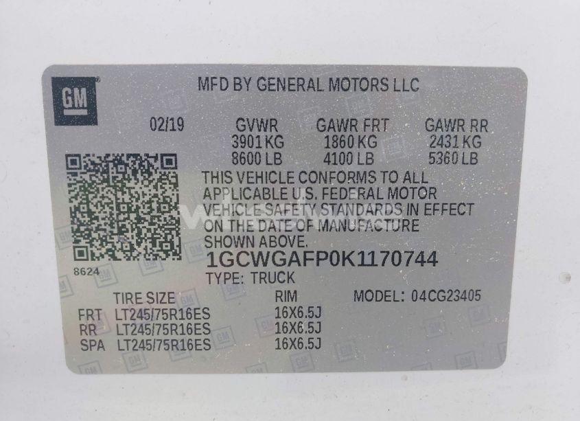 Photo 9 of 2019 Chevrolet Express 2500 WORK VAN (VIN 1GCWGAFP0K1170744)