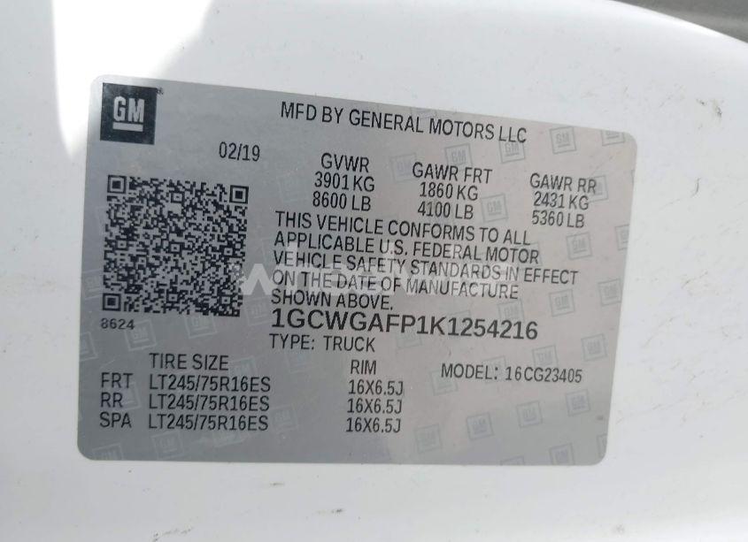 Photo 9 of 2019 Chevrolet Express 2500 WORK VAN (VIN 1GCWGAFP1K1254216)