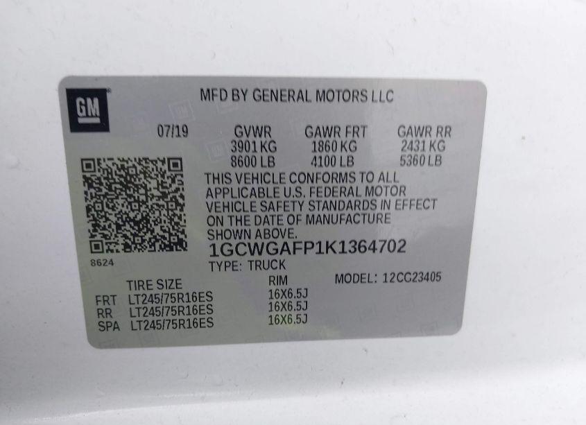 Photo 9 of 2019 Chevrolet Express 2500 WORK VAN (VIN 1GCWGAFP1K1364702)