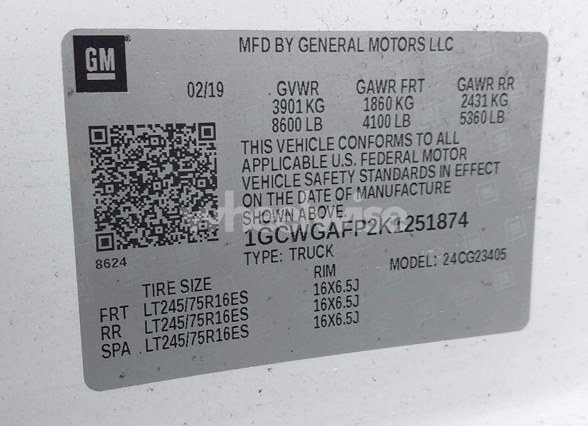 Photo 9 of 2019 Chevrolet Express 2500 WORK VAN (VIN 1GCWGAFP2K1251874)