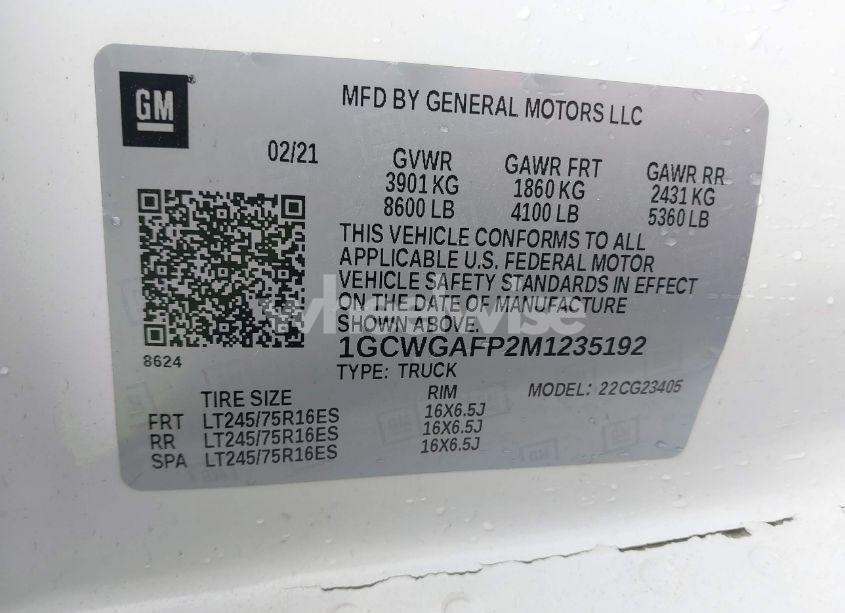 Photo 9 of 2021 Chevrolet Express CARGO RWD 2500 REGULAR WHEELBASE WT (VIN 1GCWGAFP2M1235192)