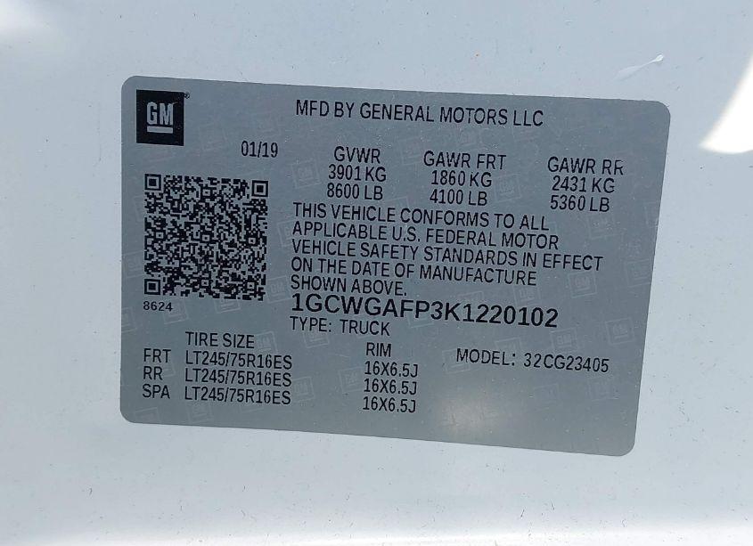 Photo 9 of 2019 Chevrolet Express 2500 WORK VAN (VIN 1GCWGAFP3K1220102)