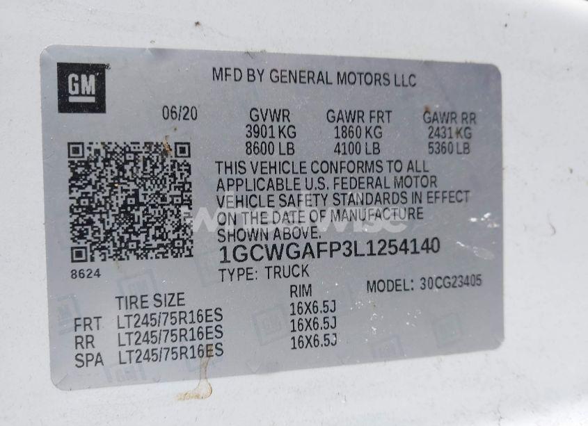 Photo 9 of 2020 Chevrolet Express CARGO RWD 2500 REGULAR WHEELBASE WT (VIN 1GCWGAFP3L1254140)