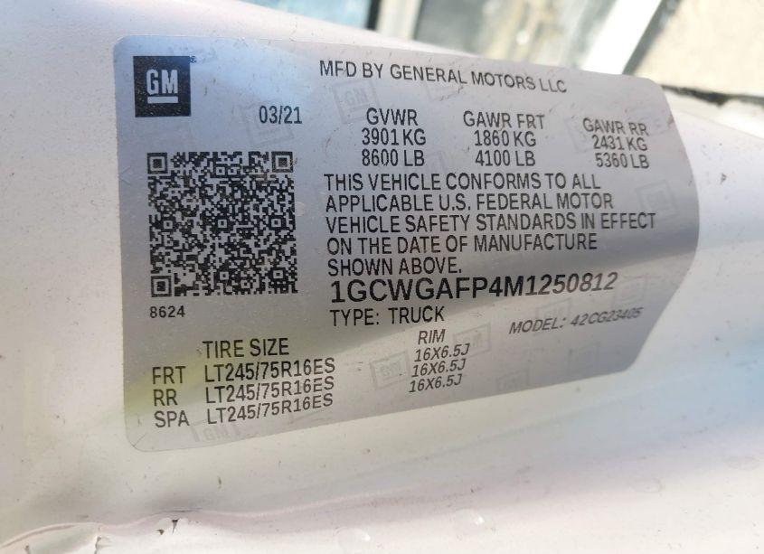 Photo 9 of 2021 Chevrolet Express CARGO RWD 2500 REGULAR WHEELBASE WT (VIN 1GCWGAFP4M1250812)