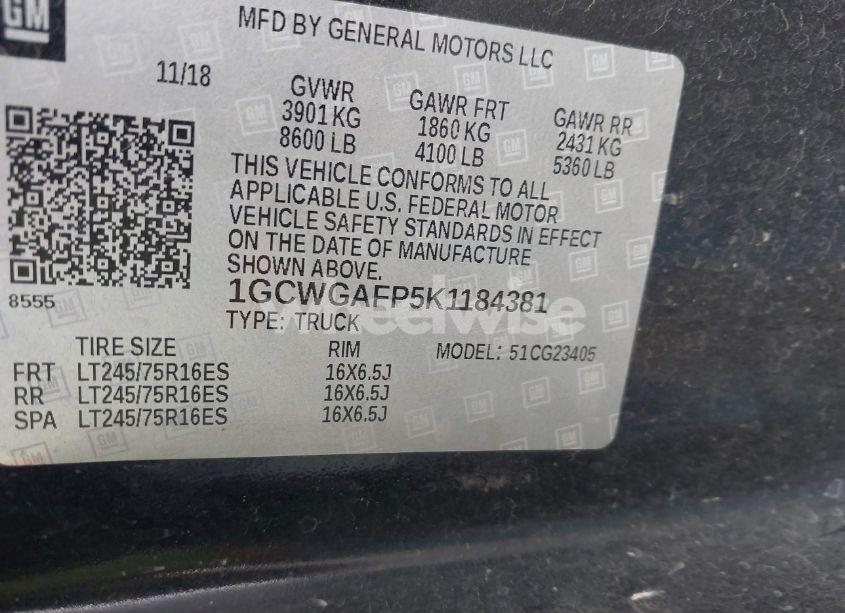 Photo 9 of 2019 Chevrolet Express 2500 WORK VAN (VIN 1GCWGAFP5K1184381)