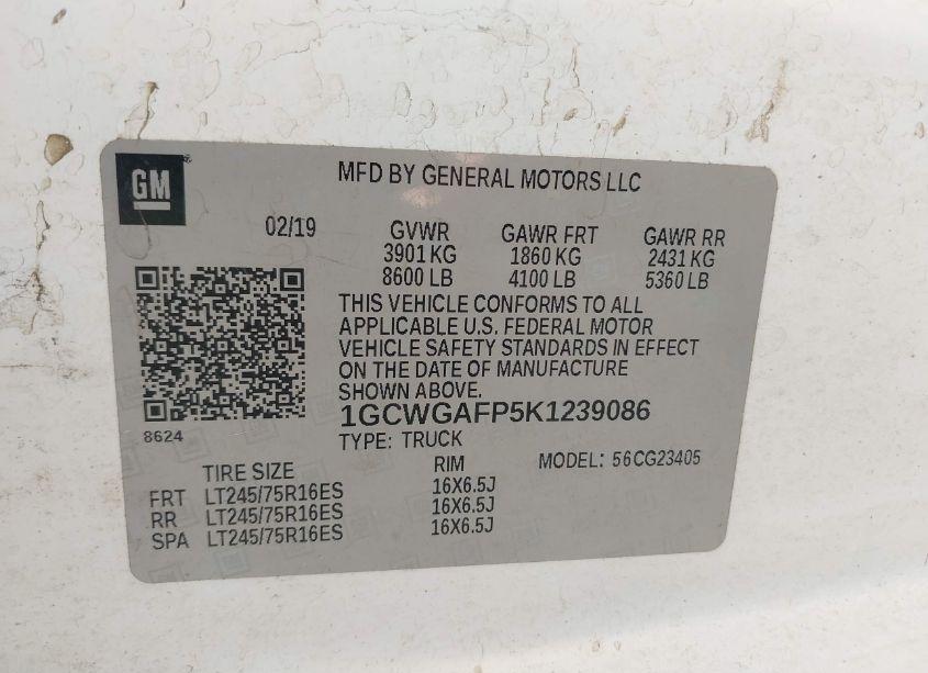 Photo 9 of 2019 Chevrolet Express 2500 WORK VAN (VIN 1GCWGAFP5K1239086)