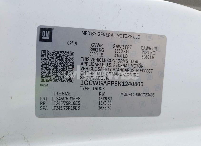 Photo 9 of 2019 Chevrolet Express 2500 WORK VAN (VIN 1GCWGAFP6K1240800)