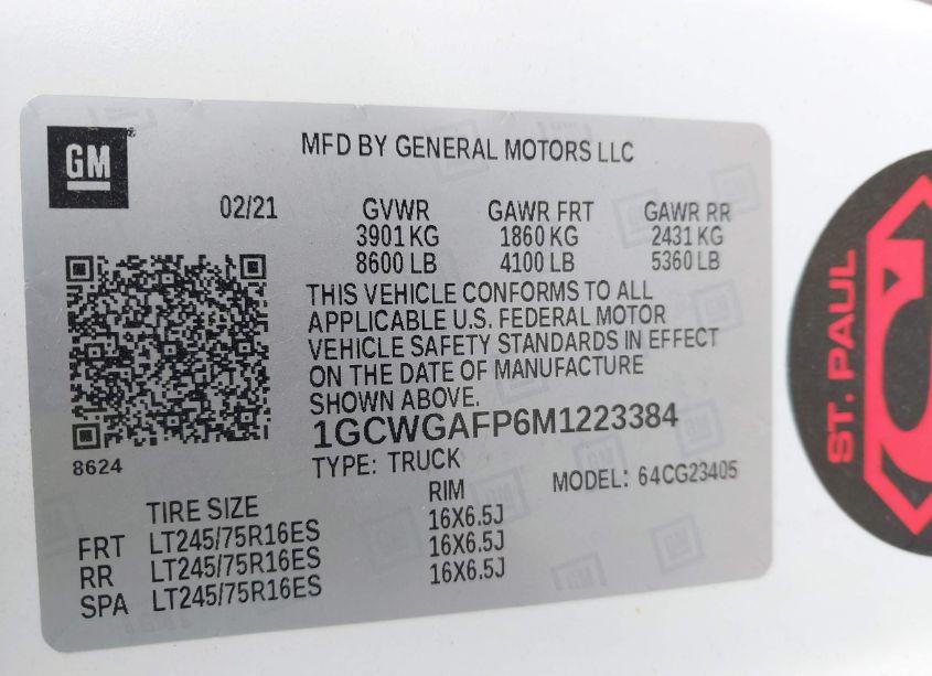 Photo 9 of 2021 Chevrolet Express CARGO RWD 2500 REGULAR WHEELBASE WT (VIN 1GCWGAFP6M1223384)